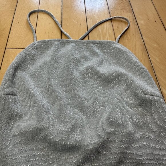 URBAN OUTFITTERS Sparkly Silver Strappy Lace Up Crop Top Size Small - Picture 5 of 7